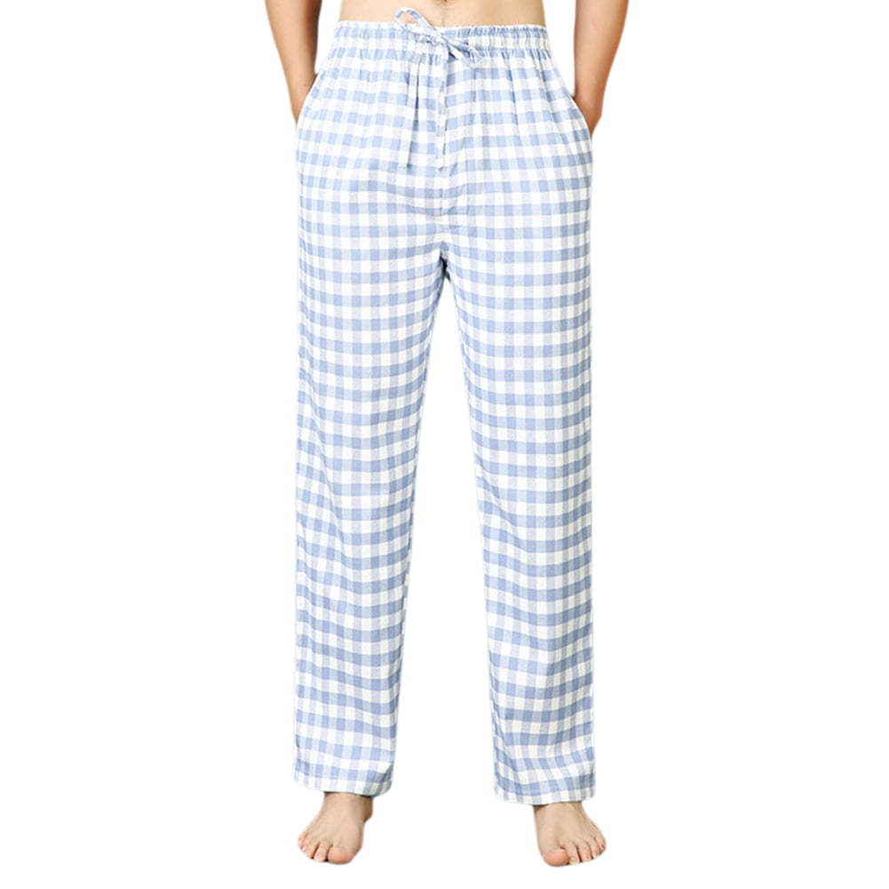 Men's Cotton Sleepwear Pajama Lounges Indoor Elastic Waistband Breathable Pants 