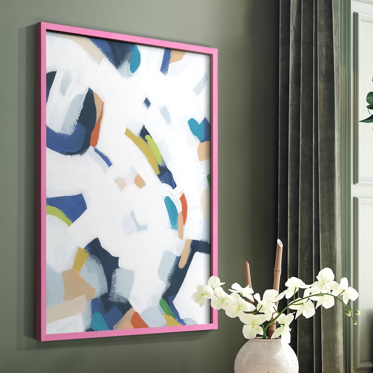 Bright Orbit I Framed Print in Pink Solid Wood Framed Print No Nail Hanging