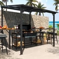 thumbnail image 4 of MEISSALIVVE 8' x 8' Wall Mounted Gazebo, Outdoor BBQ Grill Gazebo with Side Shelf, Lean to Metal Awnings with Sloped Roof, Heavy Duty Pergola for Backyard, Deck, Black, 4 of 11