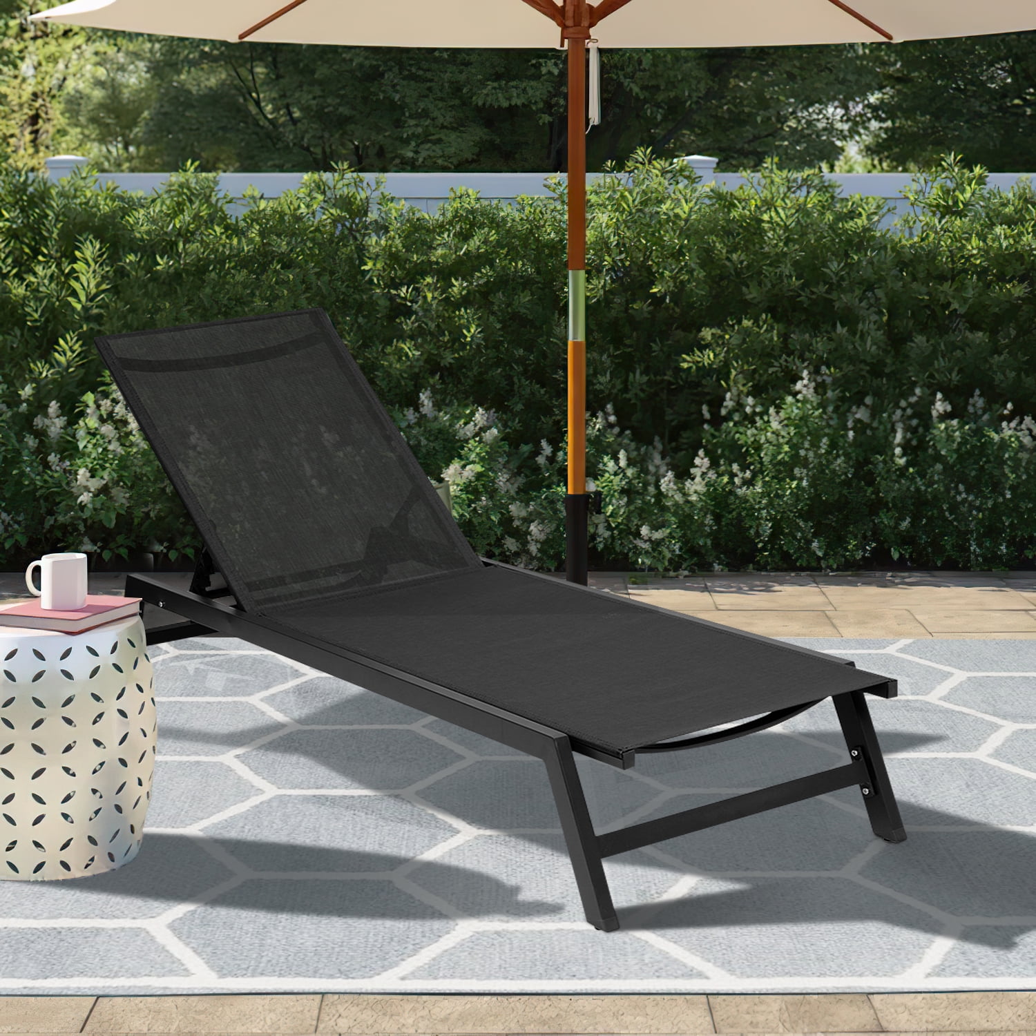 Kepooman Outdoor Chaise Lounge Chair, Adjustable Lightweight Portable Beach Lounge Chair for Patio, Garden, Pool, Lawn, Deck, Sunbathing, Camping Reclinging Chair, Black Kepooman Outdoor Chaise Lounge Chair, Adjustable Lightweight Portable Beach Lounge Chair for Patio, Garden, Pool, Lawn, Deck, Sunbathing, Camping Reclinging Chair, Black
