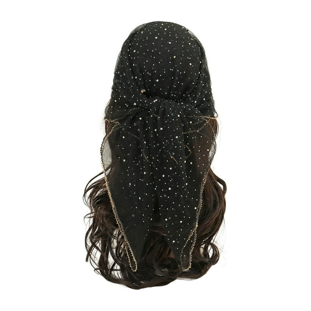 Women's Rhinestone Glitter Head Scarf 315 Inch Fashionable Bandana Sequins Hair Wrap Soft Shawl Lace Accessory