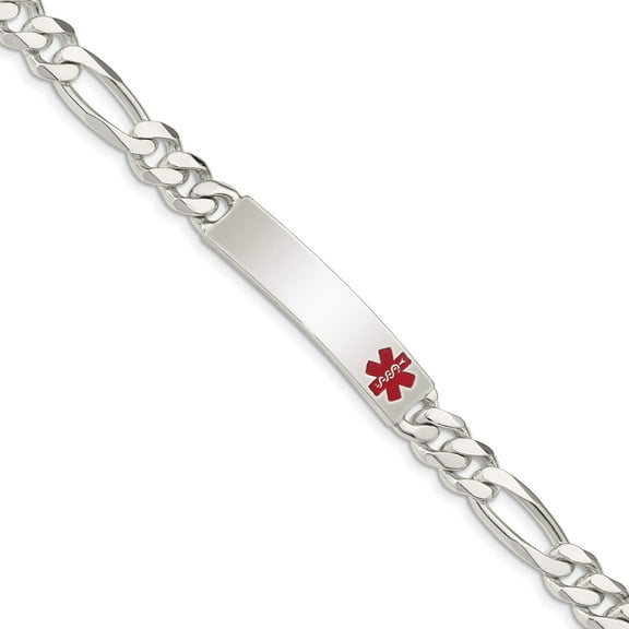 Sterling Silver Polished Medical Figaro Anchor Link Id Bracelet (7.5 X 9) Made In India xsm170-7.5