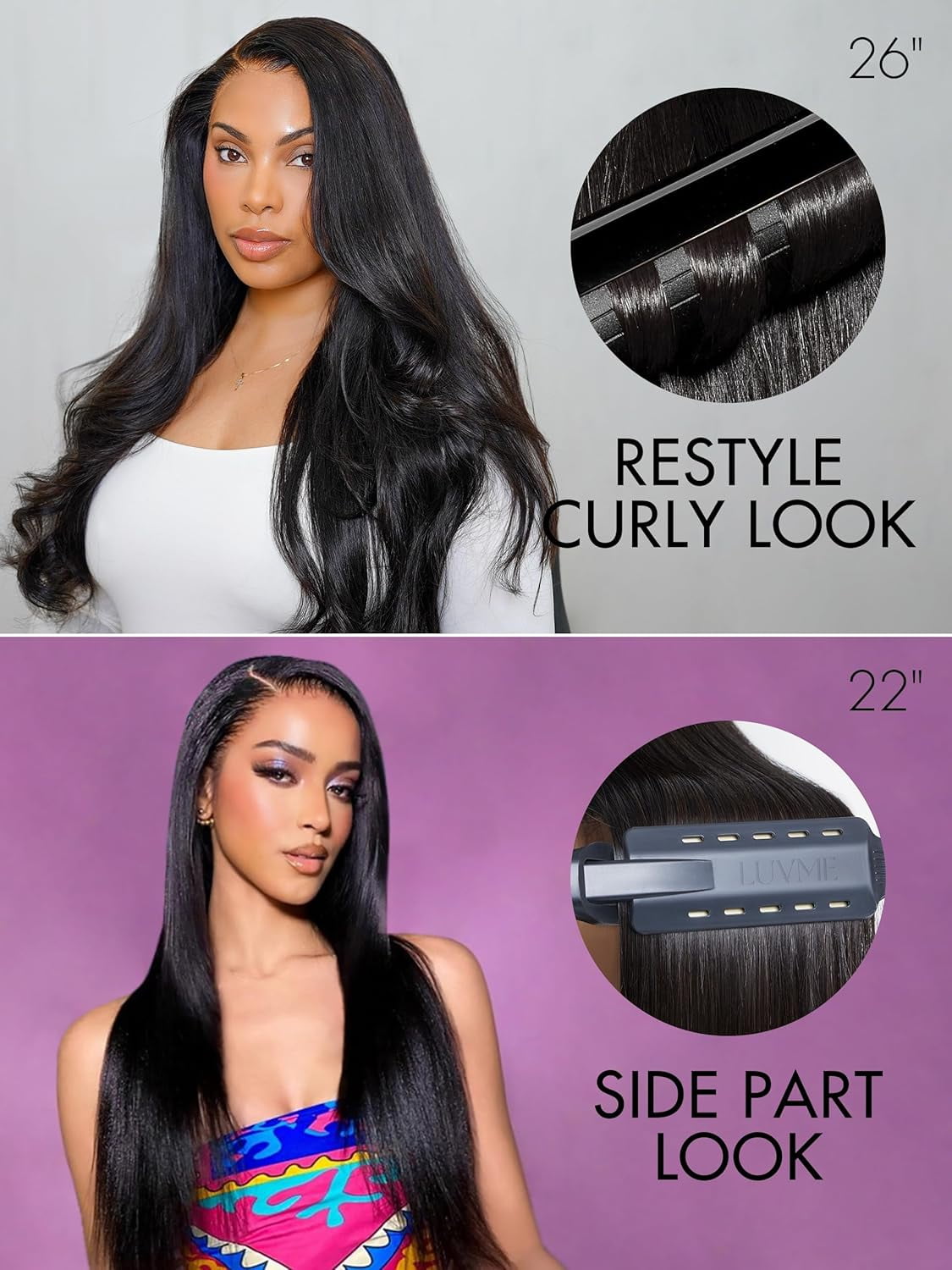 LUVME 13x4 Lace Frontal 10" Human Hair Wigs Glueless Long Silky Straight Narutal Black Precut Lace Pre-plucked Middle Part for Women