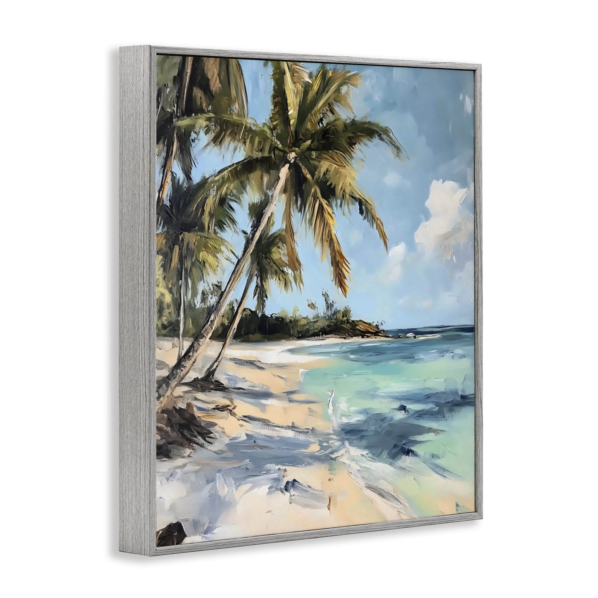 Stupell Industries Tropical Coastline Palm Frond Shadows Gray Framed Giclee Art, design by Franklyn Gregory
