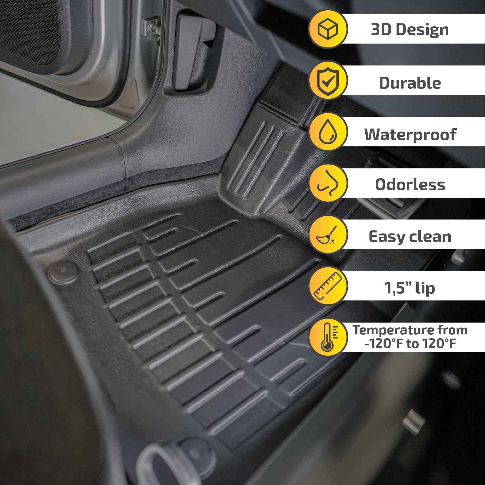 3D Floor Mats 2004-2009 Toyota Prius (XW20) Heavy Duty, Custom Fit, All Weather Liner Front & 2nd Row Full Set Rubber, Black