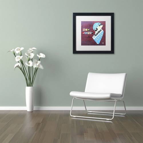 Trademark Fine Art 'New Jersey License Plate Map' Canvas Art by Design Turnpike, White Matte, Black Frame
