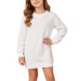 thumbnail image 2 of Girls Fall Winter Neck Pullover Shirt Dress Long Sleeve Ribbed Knit (White), 2 of 5