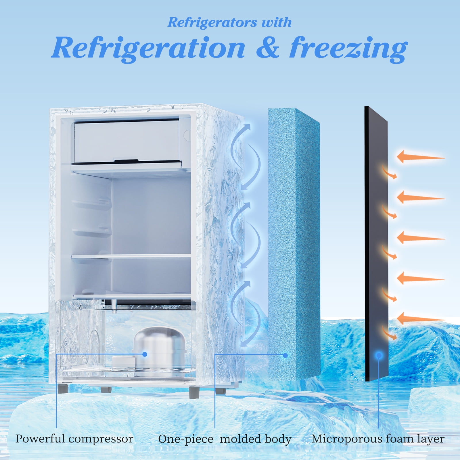 CONCETTA 3.2 Cu. ft. Single Door Mini Refrigerator with Freezer, Adjustable Thermostat Control for Dorm, Office, Apartment, Silver