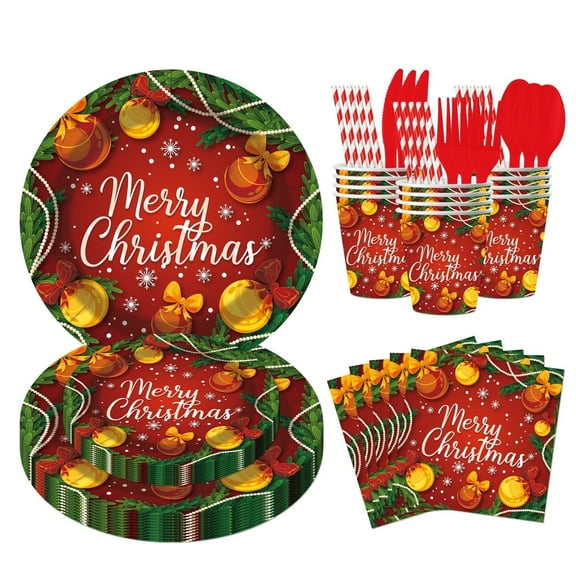 WODJR 80Pcs Christmas Tableware Christmas Party Decorations Christmas Plates Napkins Dinnerware Christmas Disposable Paper Plates and Napkins for Xmas Party Supplies Winter Party Supplies Xmas Decor