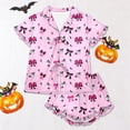 thumbnail image 2 of Likimi Child Girls Halloween Pajamas Set With Ruffles Short Sleeve Hallowmas Bow Print Lapel Pjs Tops With Shorts For Party Fashion Homewear Set Size 3-4 Years, 2 of 7