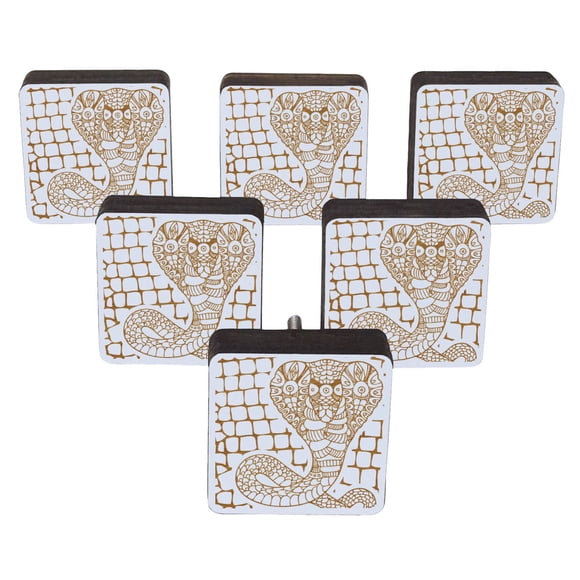 IBA Indianbeautifulart Boutons Blancs Gravés 10 Pcs Meubles Boutons en Bois Festonnés Tiroir Rustique
