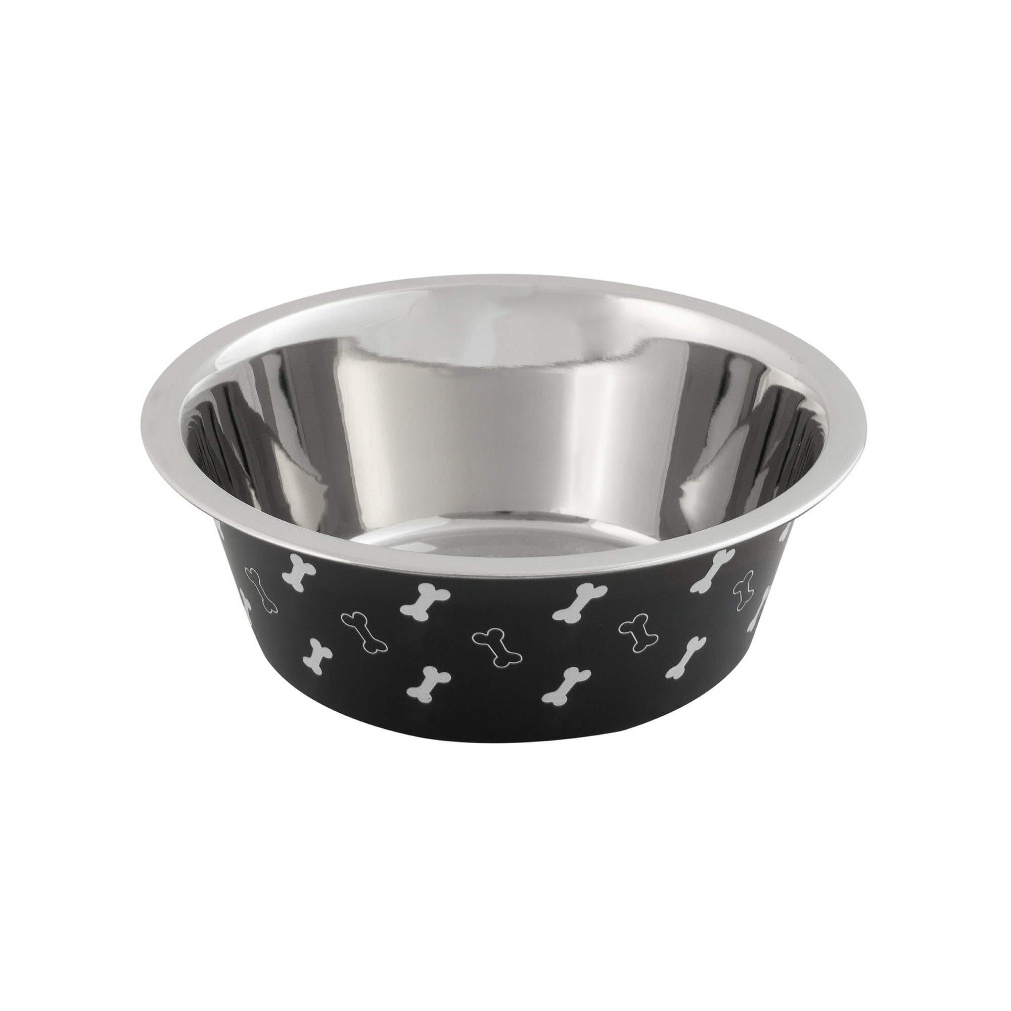 Vibrant Life Large Stainless Steel Dog Bowl, 48 fl oz, Black with Bones