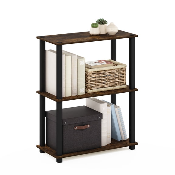 Furinno Multipurpose 23.6"W x 11.6"D x 29.6"H 3-Shelf Freestanding Shelves, Amber Pine and Black