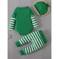 thumbnail image 4 of WIBACKER 0-12M Newborn Baby Boy My First St. Patrick's Day Clothes Clover Romper+ Pants+Hat 3PCS Infant Outfit, 4 of 8