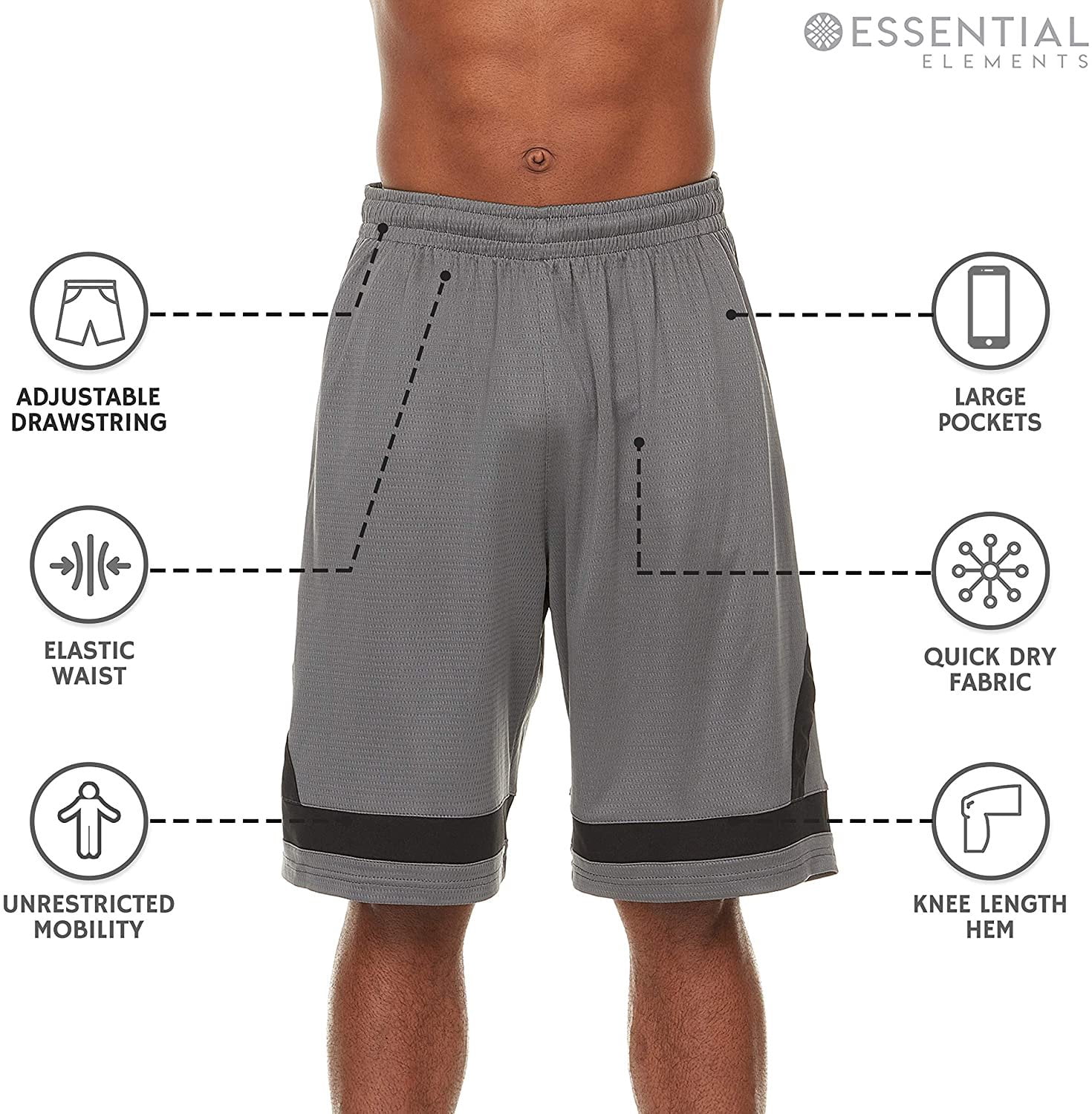 Essential Elements 4 Pack: Men's Active Performance Athletic Basketball Workout Gym Knit Shorts with Pockets XX-Large, Set B