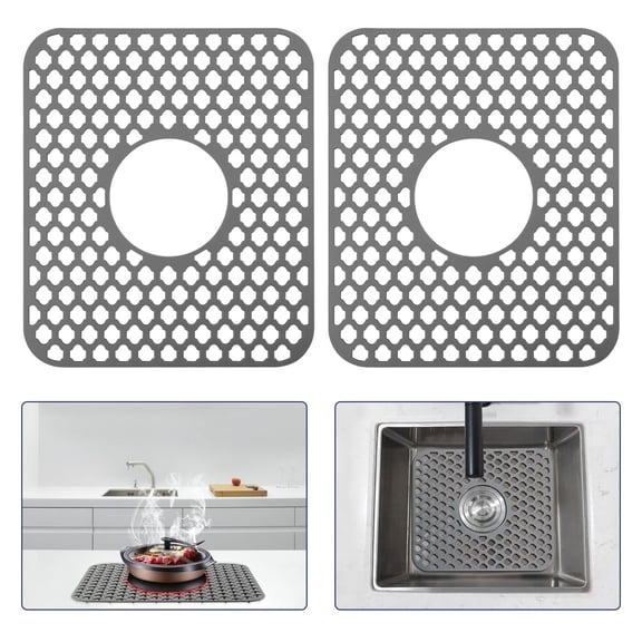 MONTCRAFT Silicone Sink Protector Mat, 11.6 x 13.6 in, Center Drain Hole, Gray