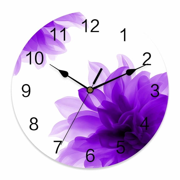 Wall Clock Purple Floral Clocks PVC Silent Non-Ticking Battery Operated Decorative Boho Flowers Abstract Art Round Clock for Home Living Room Kitchen Bedroom Office School Wall Decor 14 Inch