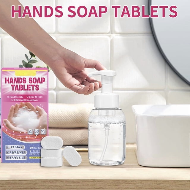 Recambio de Tabletas de Jabón Espumoso para Manos con Botella Dosificadora - 6 Tabletas | Jabón de Manos Ecológico - Dispensador de 295 Ml