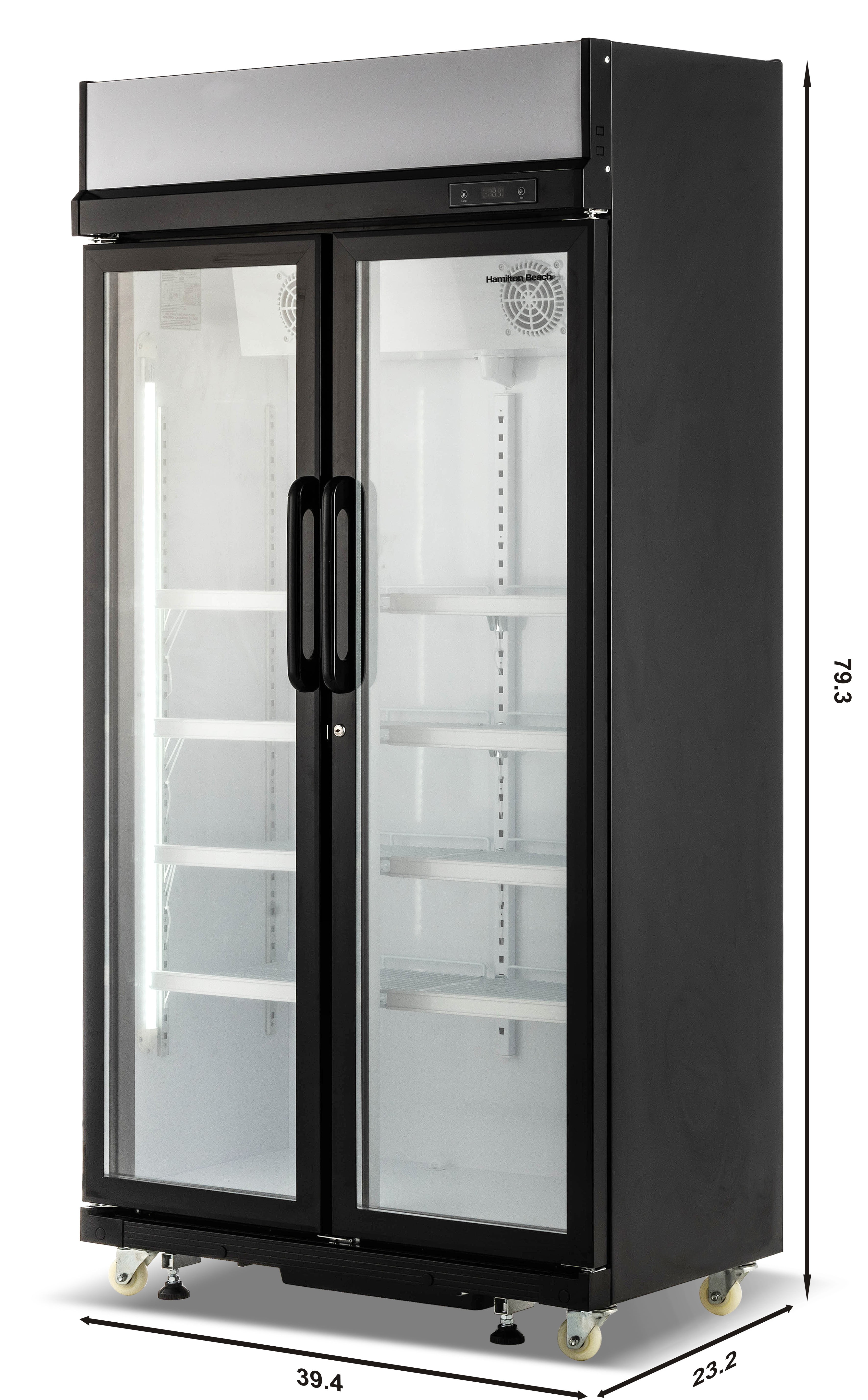 Hamilton Beach 20.5 Cu Ft Commercial Glass Door Refrigerator -W:39.4" x L:23.2" X H: 79.3" (Black)