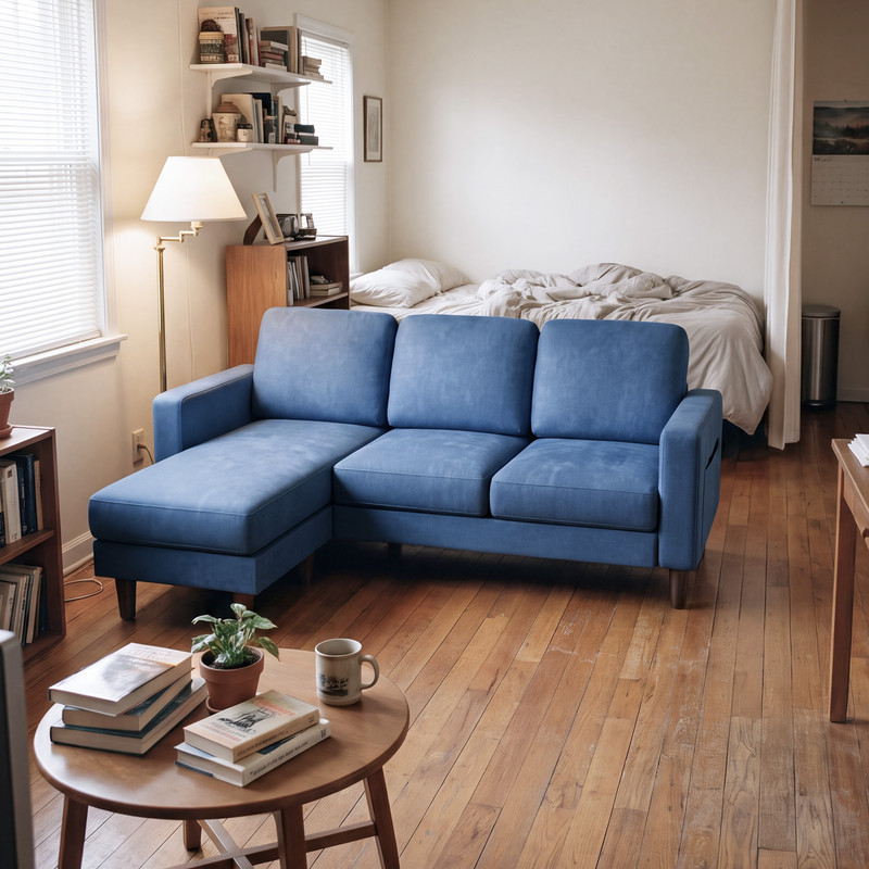 Lacoo L-Shaped Sofa Couch, 72" Modern Reversible Chaise Cloud Sofa with Cushions for Living Room, Apartment and Small Space, Blue