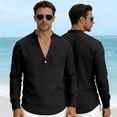 thumbnail image 2 of USNSM Mens Linen Henley Shirts Long Sleeve Casual Solid Color Summer Beach T Shirts with Pocket Lightweight Hippie Yoga Tops Black M, 2 of 6