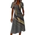 thumbnail image 5 of Minjewel Ladies Floral Casual Fashionable Short Sleeve V-Neck Dress for Spring Summer Women's Daily Casual Wear,Gray,L, 5 of 6