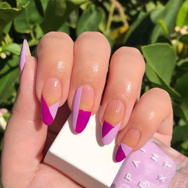 Uñas postizas completas, cortas, francesas, prensa en las uñas, uñas postizas acrílicas ovaladas, empalme de graffiti, pegadas en las uñas con adhesivo adhesivo, hermosas uñas para mujeres y niñas (24 Namotu CZMR-ZC43-2