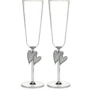 Hortense B. Hewitt Diamond Dust Heart Champagne Toasting Flutes Wedding Accessories, Set of 2, white