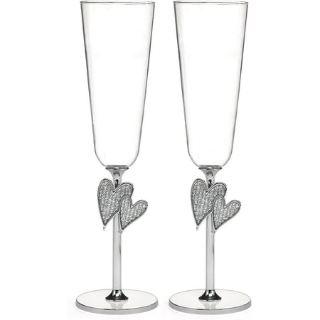 Hortense B. Hewitt Diamond Dust Heart Champagne Toasting Flutes Wedding Accessories, Set of 2, white