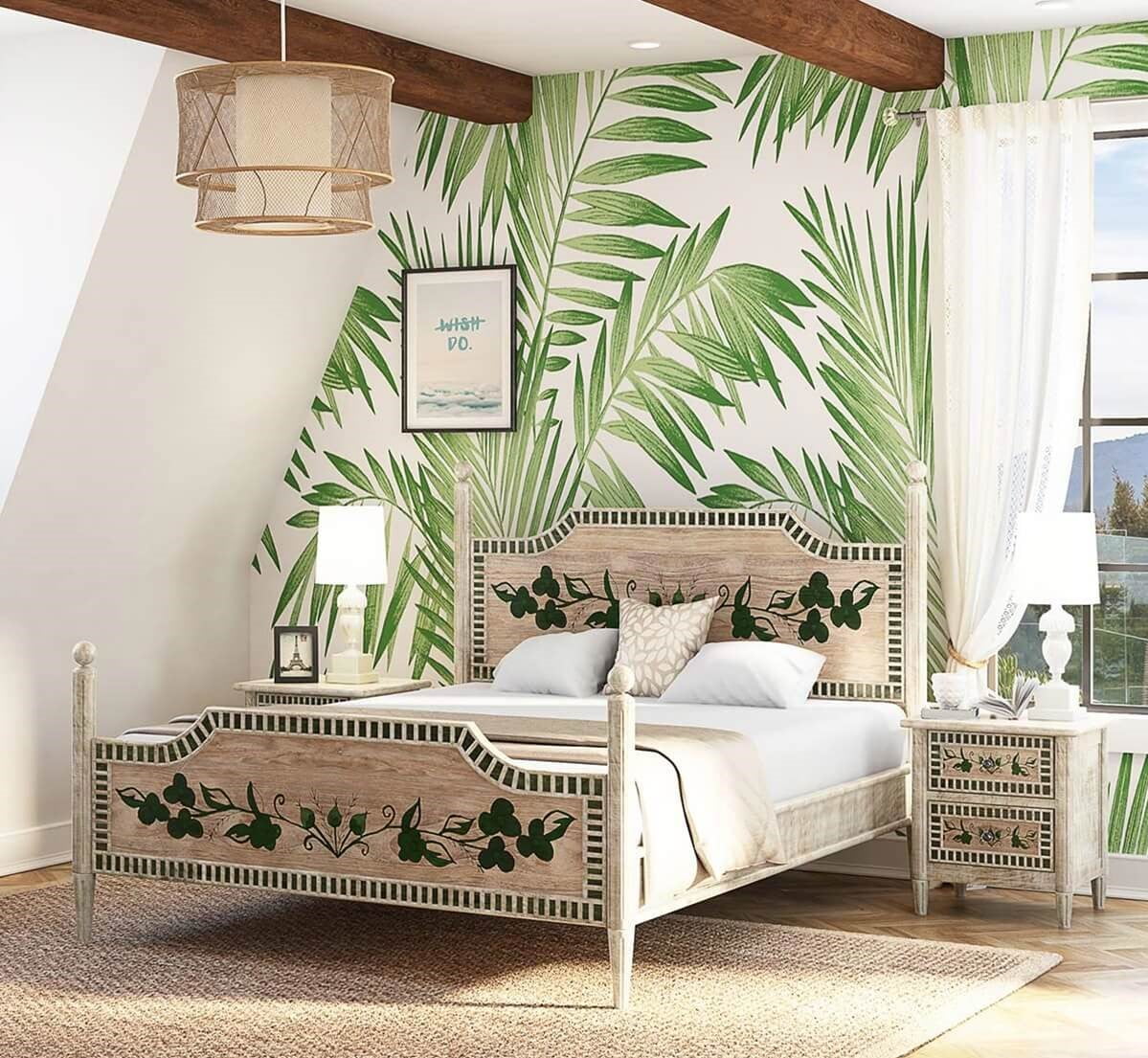 Halina Handpainted Mango Wood Platform Bed