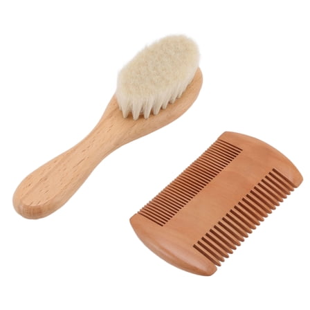 Xirurus Natural Goat Hair Baby Brush & Double‑Edged Comb Set – Soft Wool, Dual‑Side, Scalp Massage, Ideal for Newborns