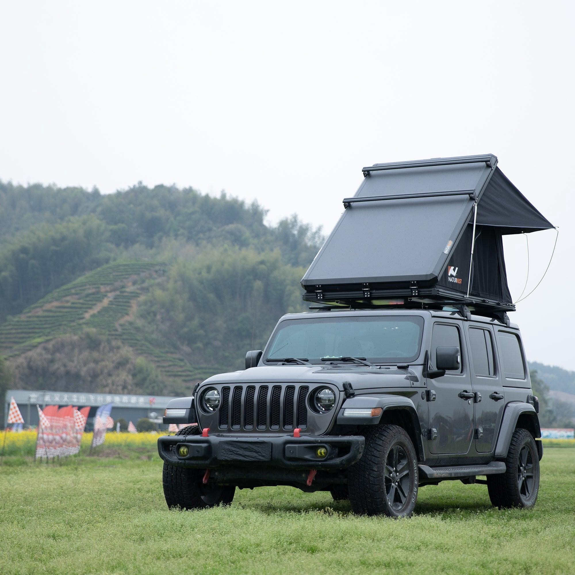 Naturnest Polaris1 Hardshell Rooftop Tent with 2 Luggage Racks, Car Roof Top Tent with AC Inlets, 3-Color LED Lights and Internal USB Plug for Vans, Jeeps, SUVs and Trucks, 2-3 Person Tent