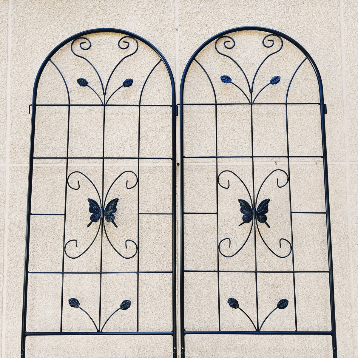 4 Pack 86.7" Tall Metal Garden Trellis for Climbing Plants, Rustproof Powder Coated Outdoor Plant Support with Decorative Leaf and Bird Design, Black, Flower Trellis for Roses, Ivy, Cucumbers