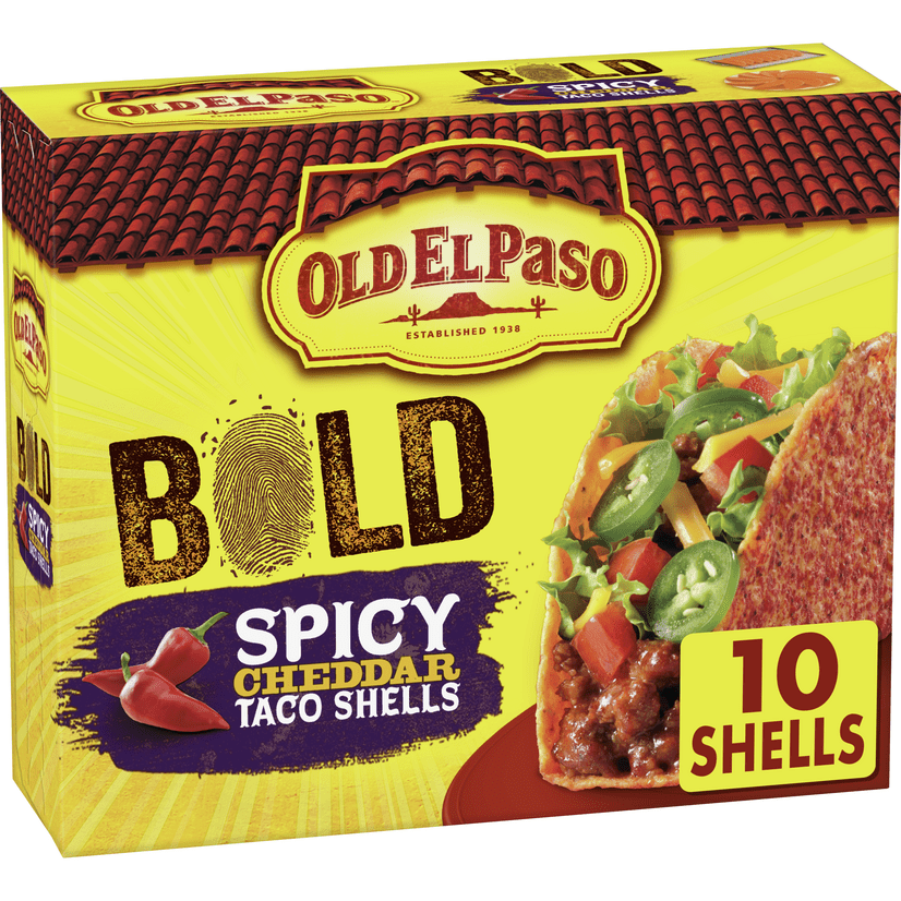 Old El Paso Stand 'N Stuff, Bold Spicy Cheddar Flavored Taco Shells, 10 ct