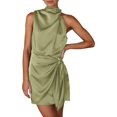 thumbnail image 3 of Womens Mock Neck Tie Waist Cocktail Party Dress, 3 of 11
