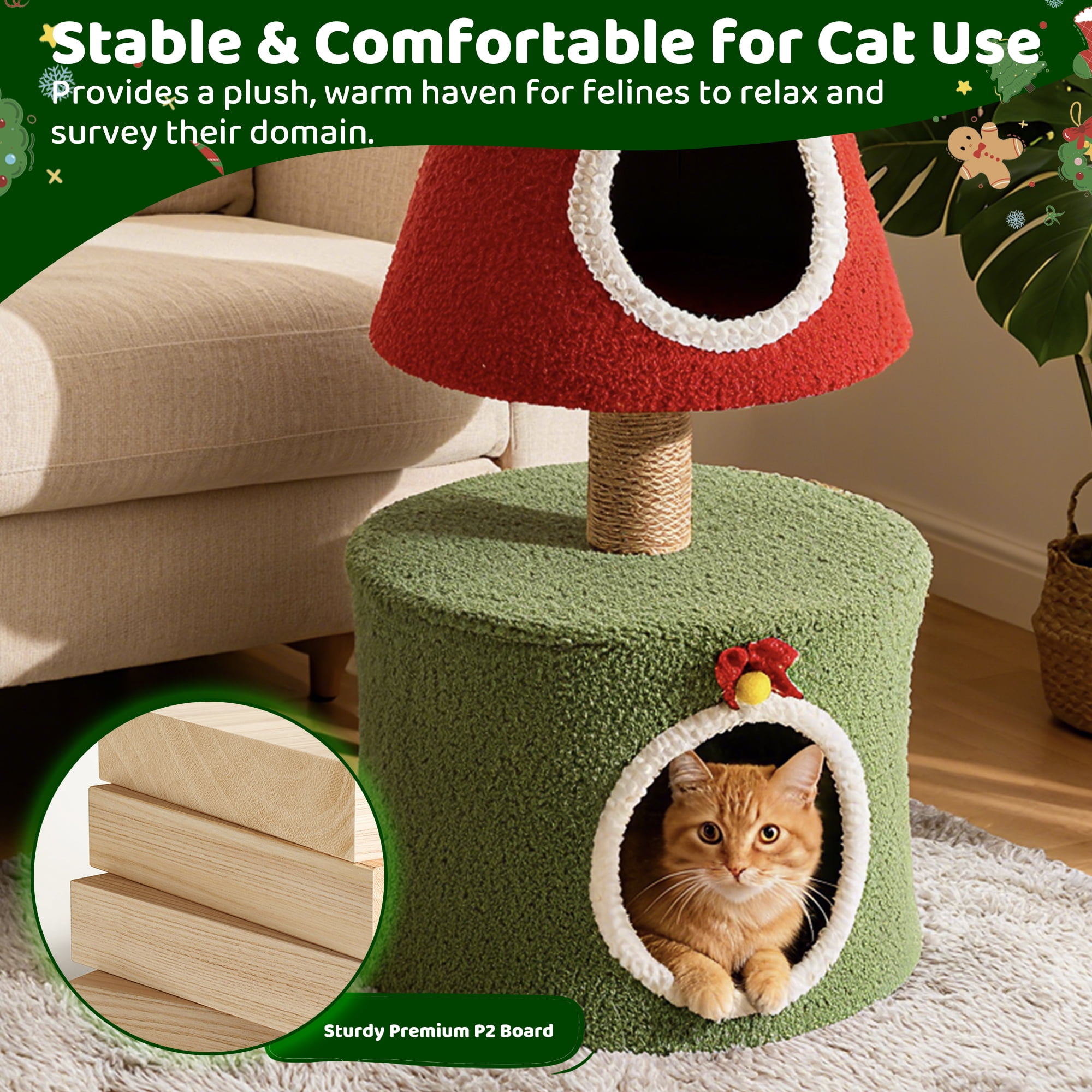 PERIMIDOME 40'' Cat Tree Tower with Scratching Post,Cat Condo for Indoor Cats,Christmas Tree Shaped