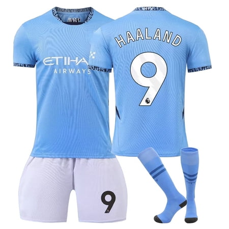 24/25 Man City Home Soccer Activewear No.9 Haaland Fans Training Football Jerseys Kits For Kids And Adult