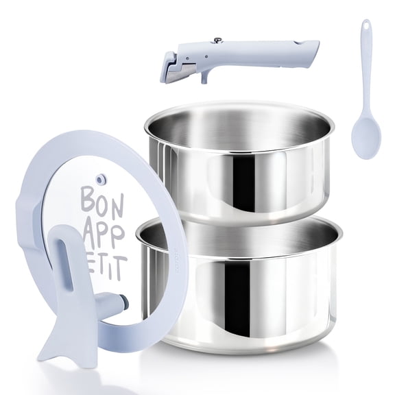 Carote 5-Piece Tri-Ply Stainless Steel Saucepan Set with Detachable Handle, 2QT & 3QT Small Induction Cooking Pot