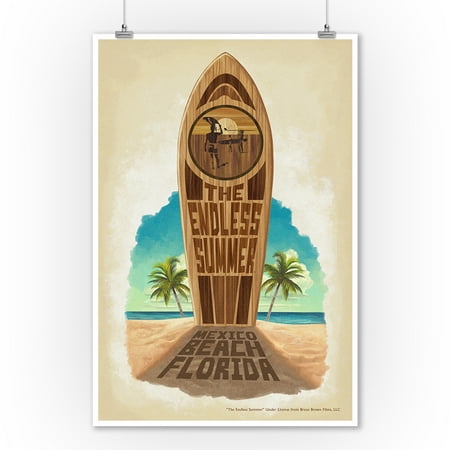 Mexico Beach, Florida - The Endless Summer - Surfboard in Sand - Lantern Press Poster (9x12 Art Print, Wall Decor Travel