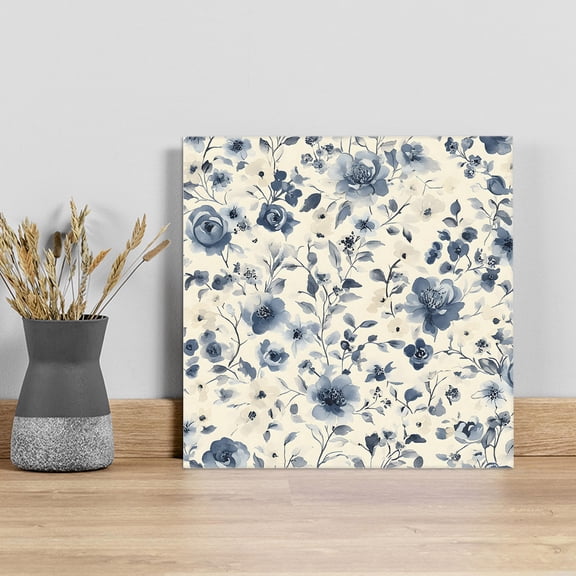 Botanicals Flower Wall Art Painting on Canvas, Blue Wildflower Garden Motifs Floral Canvas Art Home Prints Wall Art Framed Modern Artwork for Living Room Bedroom Wall Decor 8x8in