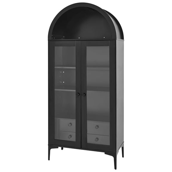 Arched Glass Door Curio Cabinet,70"Tall Display Bookcase with 4 Tiers 2 Adjustable Shelves