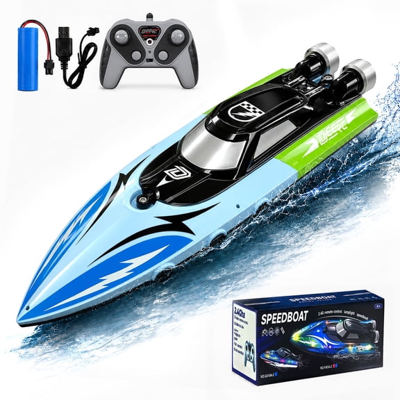 Funtogether Toys Remote Control Boat, RC Racing Water Toy with Water Sensor Switch for Pools and Lakes