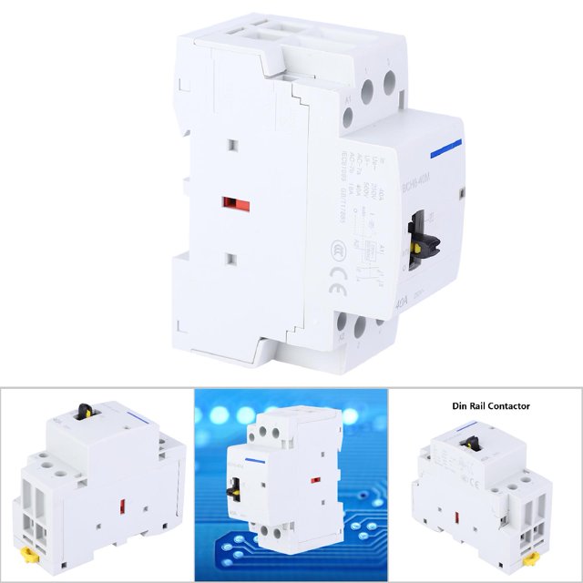 Motor Contactors, BCH8-40M 2P 40A 230V Household AC Contactor DIN Rail Mount With Manual Control Switch