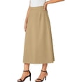 thumbnail image 5 of Npasoilc High Waist A-Line Skirt for Women Summer Solid Color Side Split Elastic Waist Casual Midi Skirt With Pockets, 5 of 6