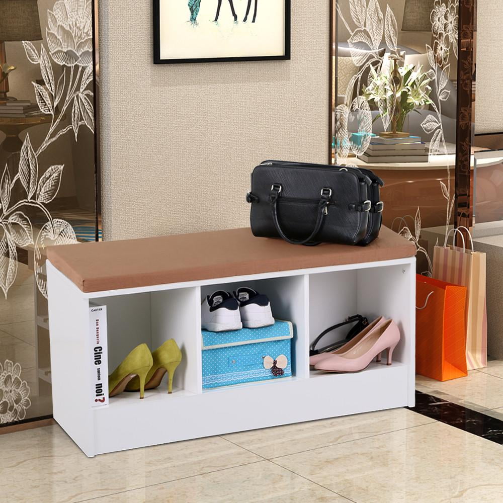Yaheetech White 3 Cube Shoe Storage Bench with Removable Cushion Bedroom Entryway Furniture