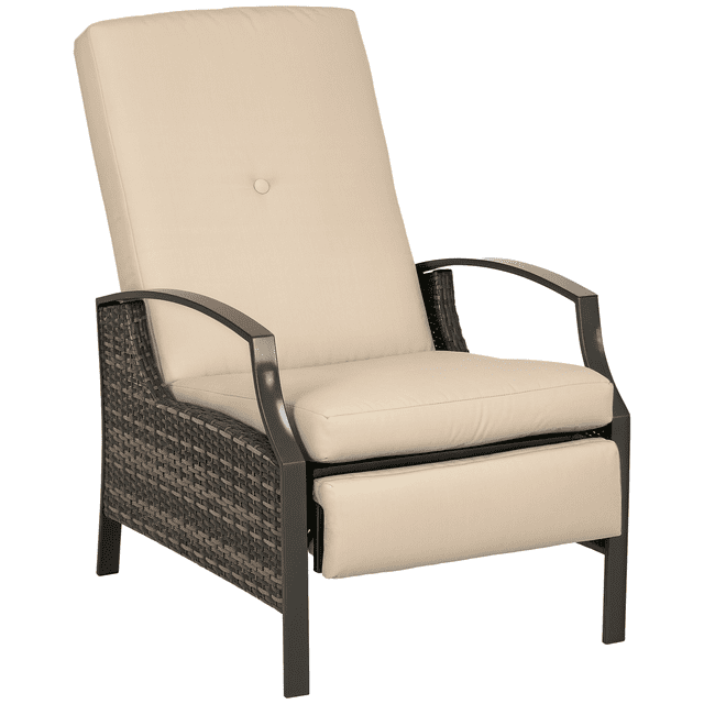 Outsunny Fauteuil Inclinable d'Extérieur en Rotin avec Dossier, Repose-Pieds et Coussin Réglables