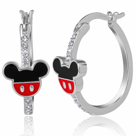 Disney Mickey Mouse Hoop Earrings for Women, Silver Flash-Plated CZ