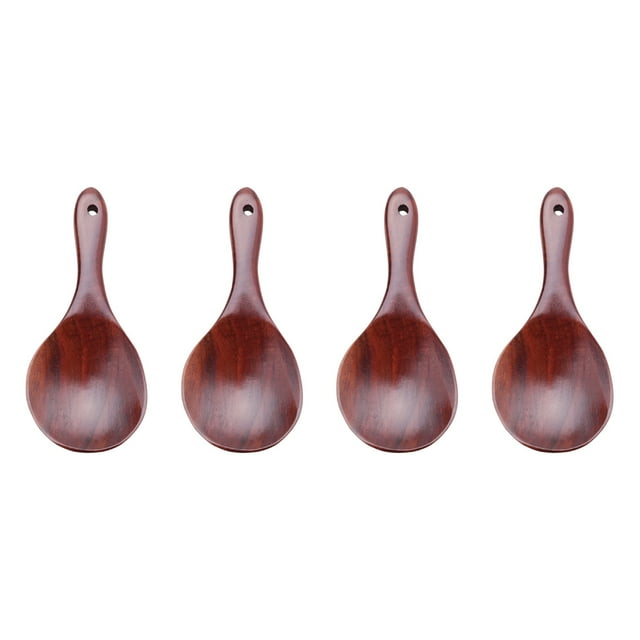 4X Cuchara de Madera de Teca Cuchara de Arroz de Madera Maciza Natural de Arroz de Madera Cuchara de Servir de Grande Utensilios de Cocina de Madera