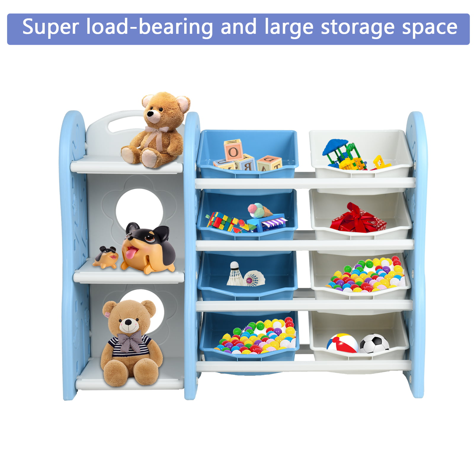 Uenjoy 2 in 1 Kids Toy Storage Rack with Bookshelf &8 Large Storage Drawers,Suitable for Boys Girls Bedroom and Kindergarten Safe Material-Blue 4 Combinations Living Room