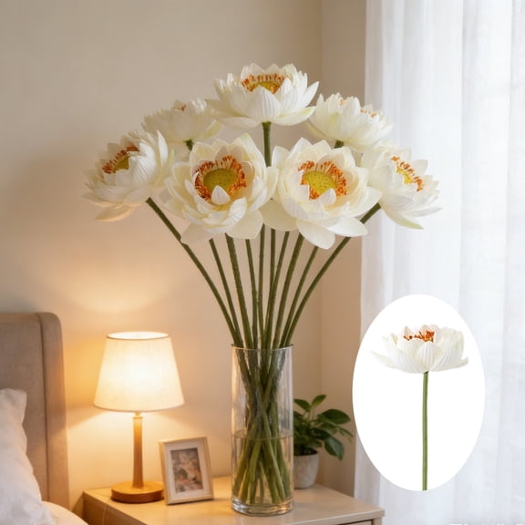 MMJ Artificial Flowers Lotus Single Stem 27.95x5.11in Fake Lotus for Pond Vase Table Decor Display
